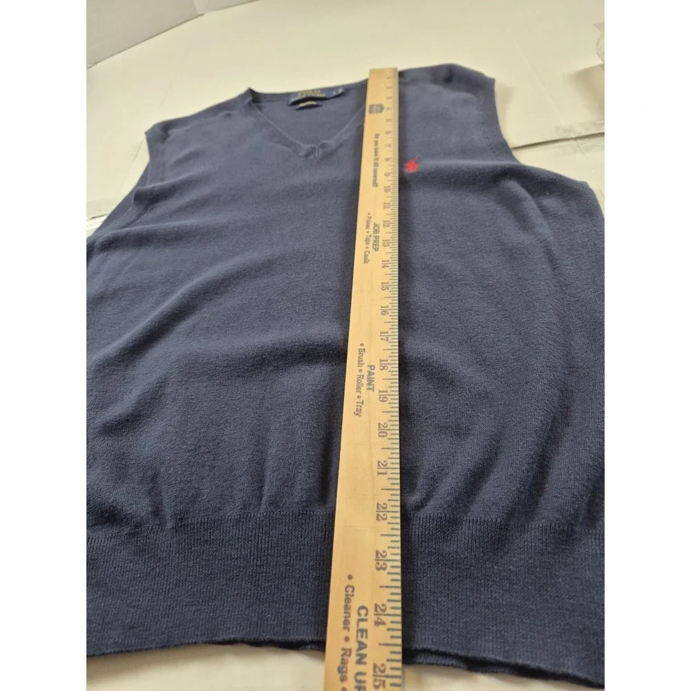 Polo Ralph Lauren Men's Large Pima Cotton V-Neck Sweater Vest Navy Blue Red Logo